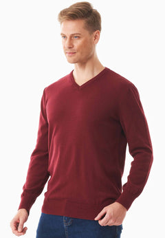 Men's V-Neck Organic Cotton Sweater Syrah Red