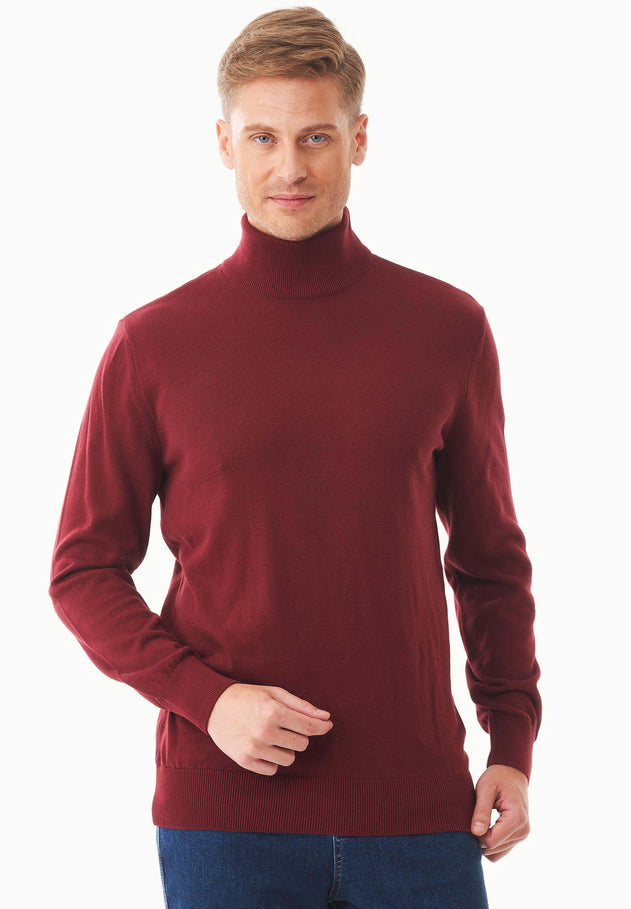 Men's Organic Cotton Turtleneck Sweater Syrah Red