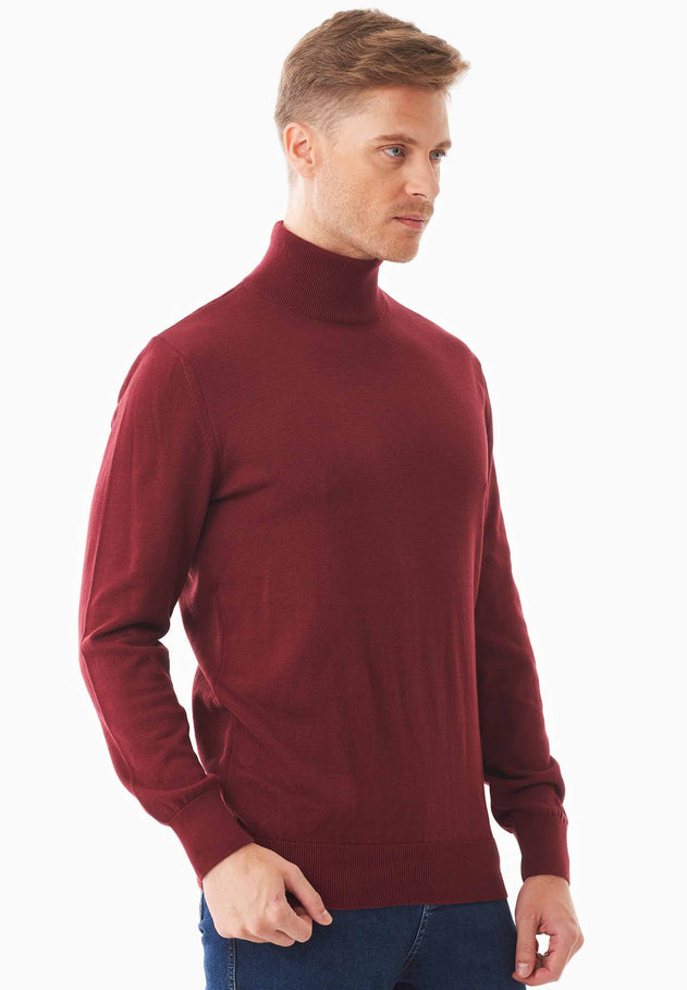 Men's Organic Cotton Turtleneck Sweater Syrah Red