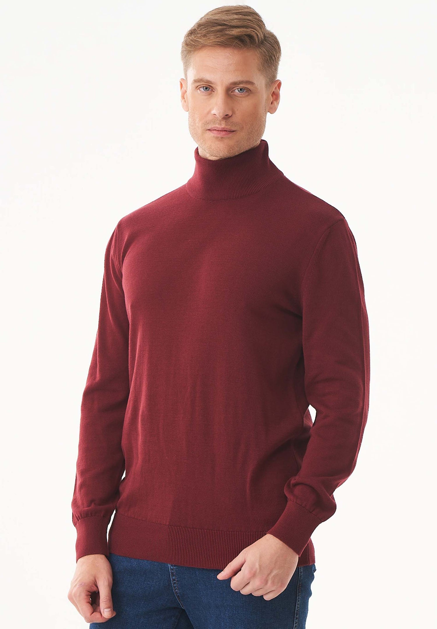 Men's Organic Cotton Turtleneck Sweater Syrah Red