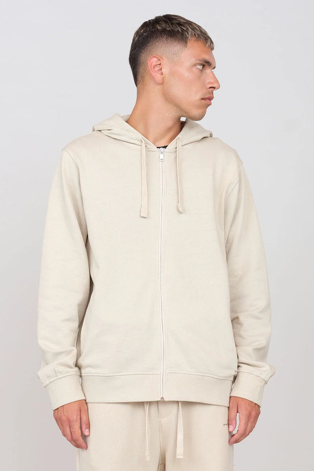 Gauzed Hoodie With A Zipper Ecru