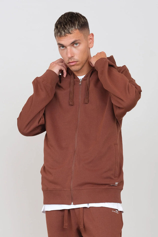 Gauzed Hoodie With A Zipper Brown