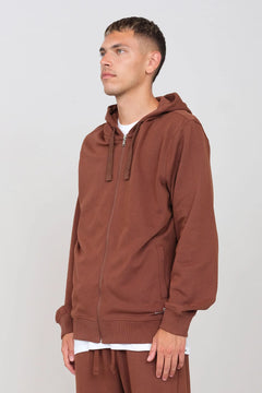 Gauzed Hoodie With A Zipper Brown