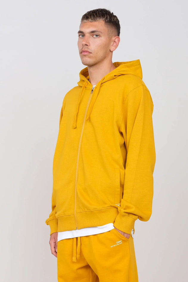 Gauzed Hoodie With A Zipper Ochre