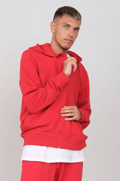 Gauzed Hoodie With A Zipper Red