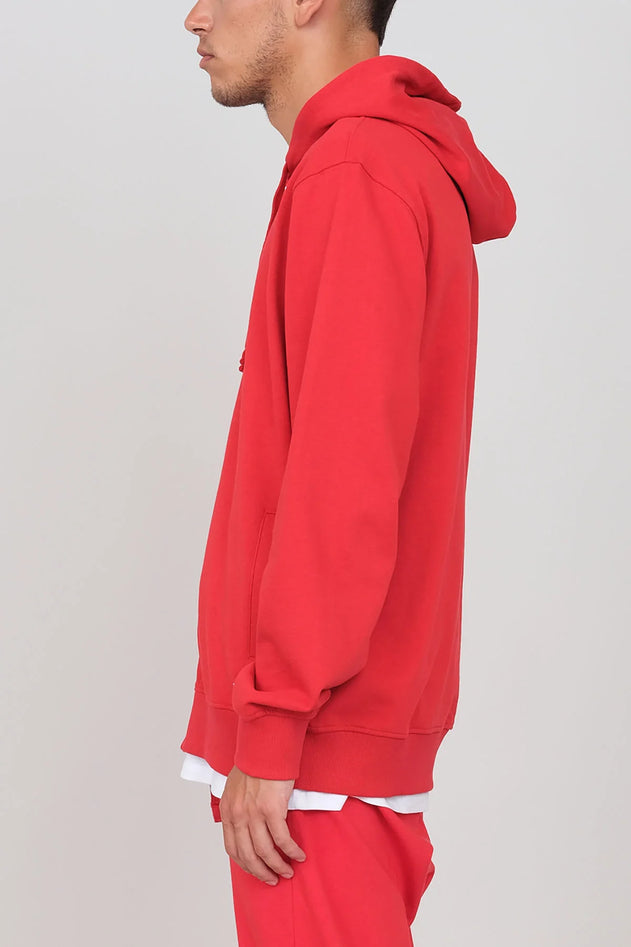 Gauzed Hoodie With A Zipper Red