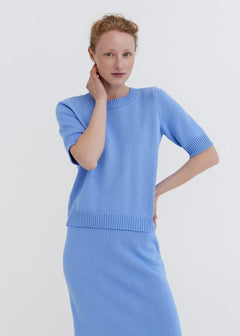 Knitted Cotton Top and Skirt Set Sky
