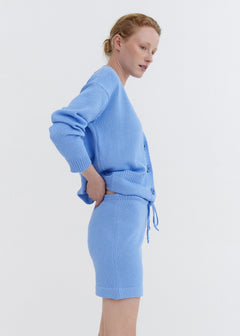 Knitted Cotton Cardigan and Shorts Set Sky