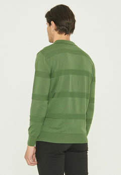 Men's Polo Collar Striped Knit Sweater Green