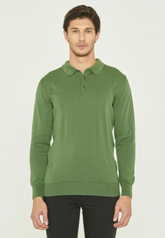 Men's Polo Collar Knit Sweater Green