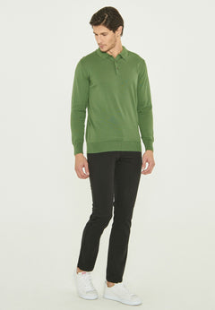 Men's Polo Collar Knit Sweater Green