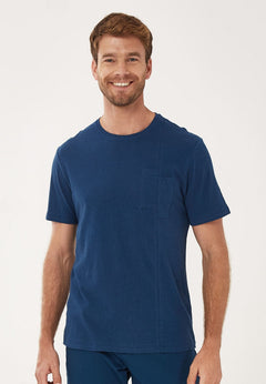 Men's Round Neck Linen Blend T-Shirt Navy