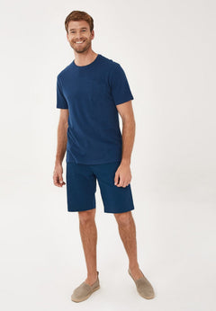 Men's Round Neck Linen Blend T-Shirt Navy