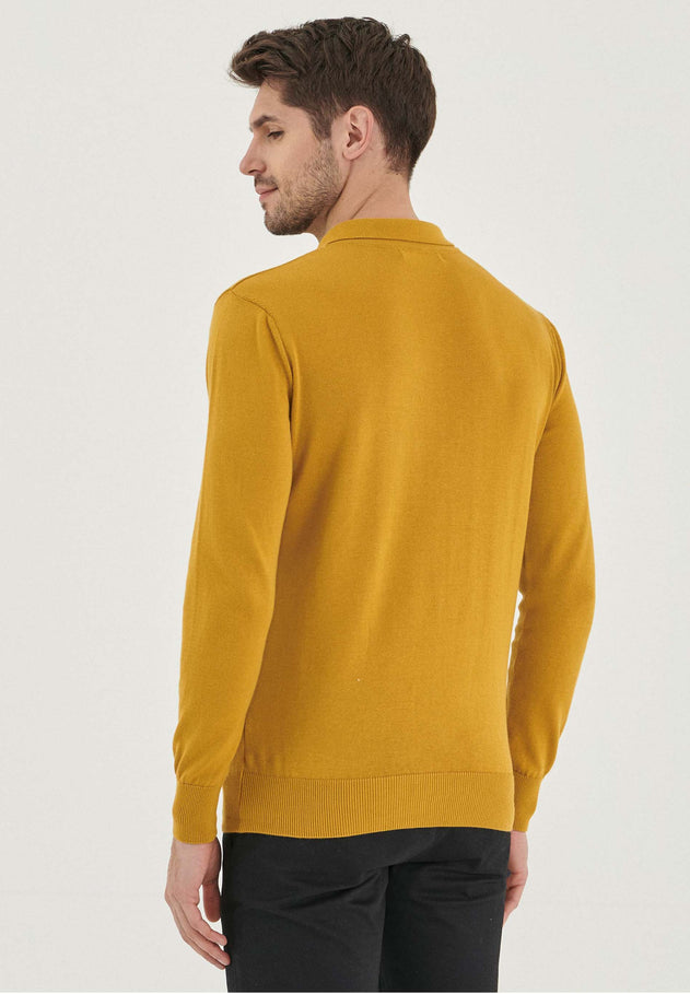 Men's Polo Collar Knit Sweater Olive Oil