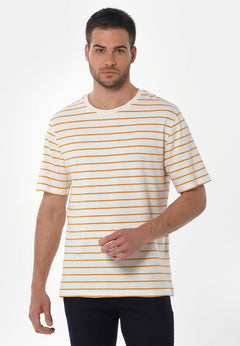 Heren Gestreept Linnenmix T-shirt Gebroken wit / Mango