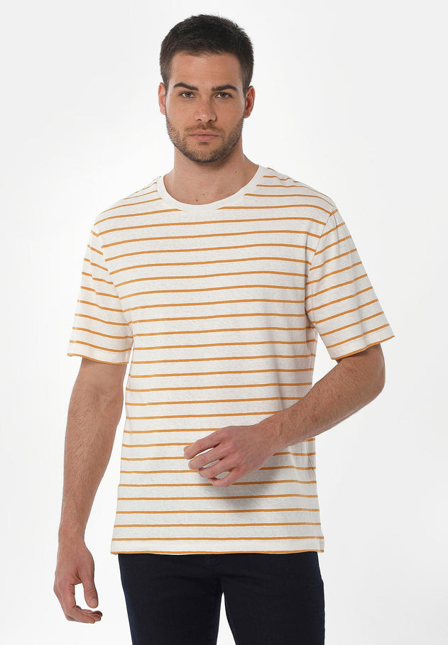 Heren Gestreept Linnenmix T-shirt Gebroken wit / Mango