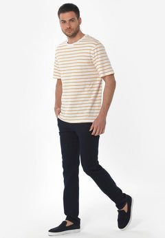 Heren Gestreept Linnenmix T-shirt Gebroken wit / Mango