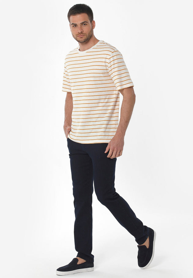 Heren Gestreept Linnenmix T-shirt Gebroken wit / Mango