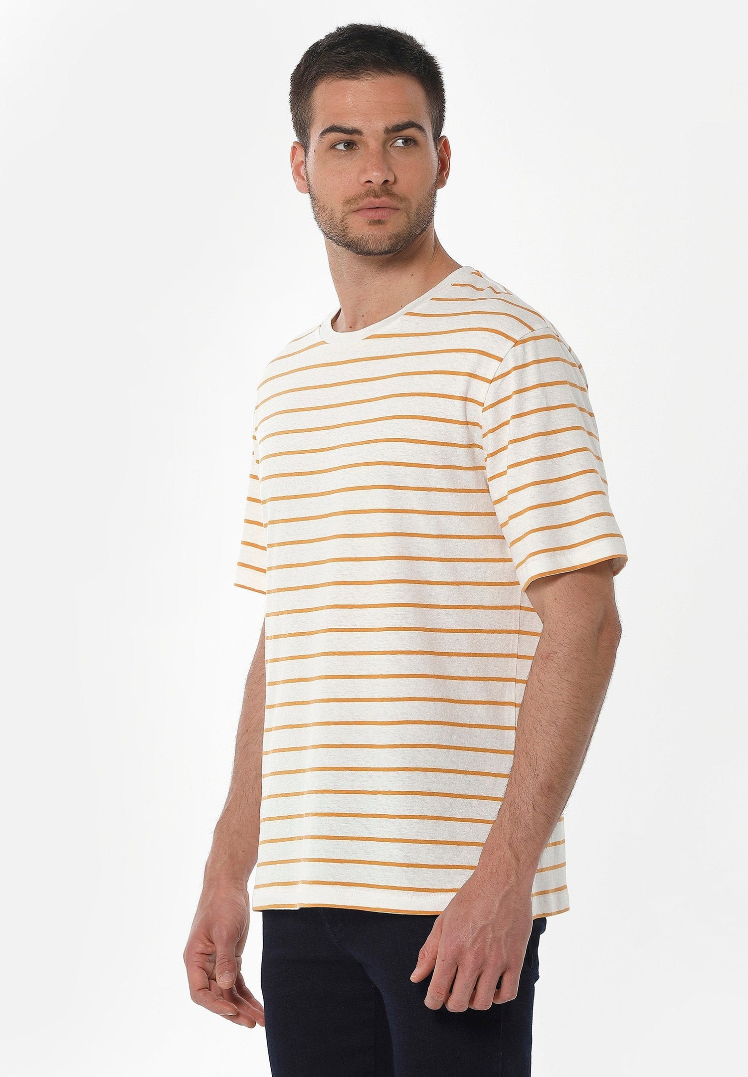 Heren Gestreept Linnenmix T-shirt Gebroken wit / Mango