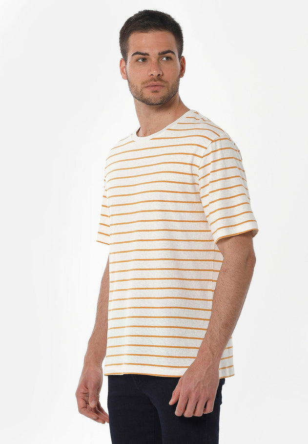 Heren Gestreept Linnenmix T-shirt Gebroken wit / Mango