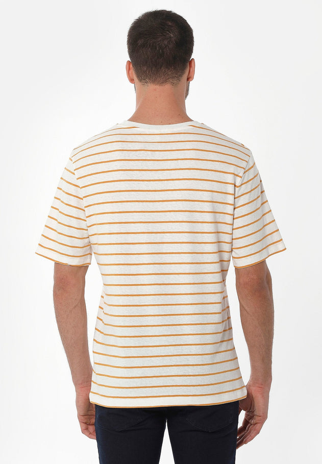 Heren Gestreept Linnenmix T-shirt Gebroken wit / Mango