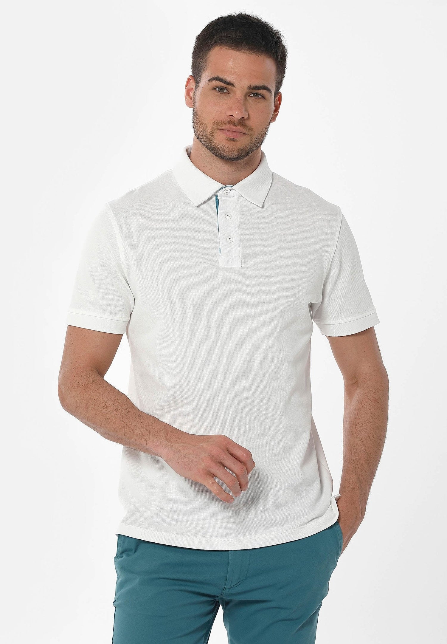 Heren Piqué Poloshirt Gebroken wit