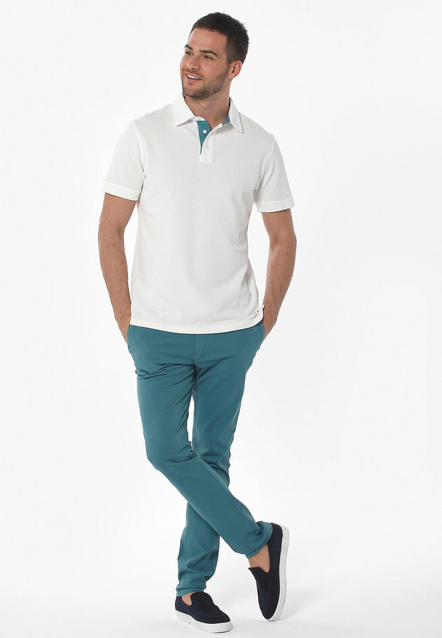 Heren Piqué Poloshirt Gebroken wit