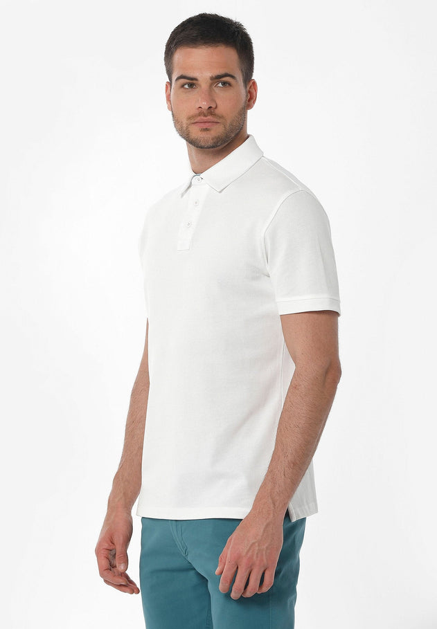 Heren Piqué Poloshirt Gebroken wit
