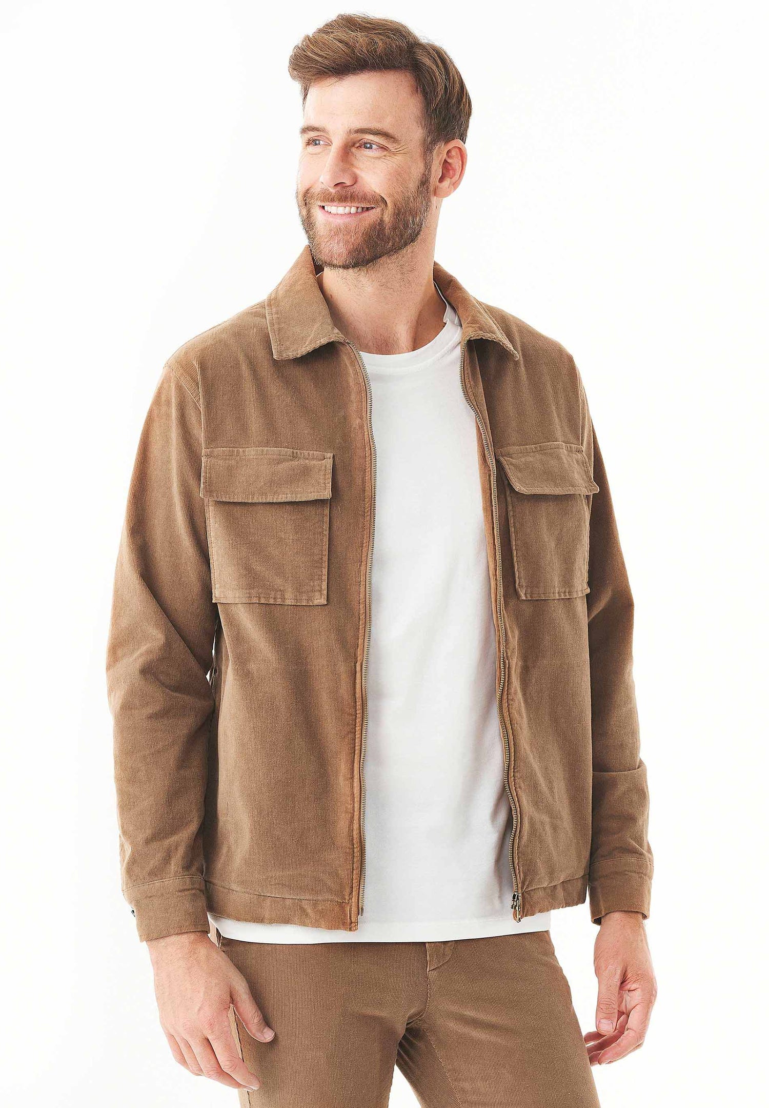 Men's Full Zip Corduroy Overshirt Camel