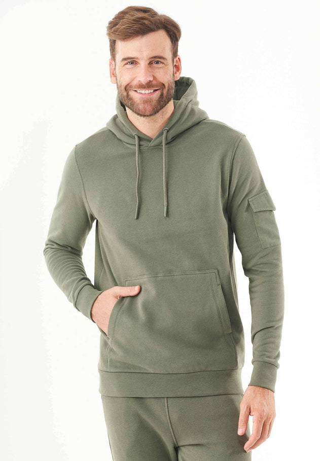 Men's Soft Touch Hoodie With Sleeve Pocket Mid Olive