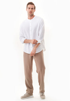 Men's Stand-Up Collar Organic Cotton Shirt White