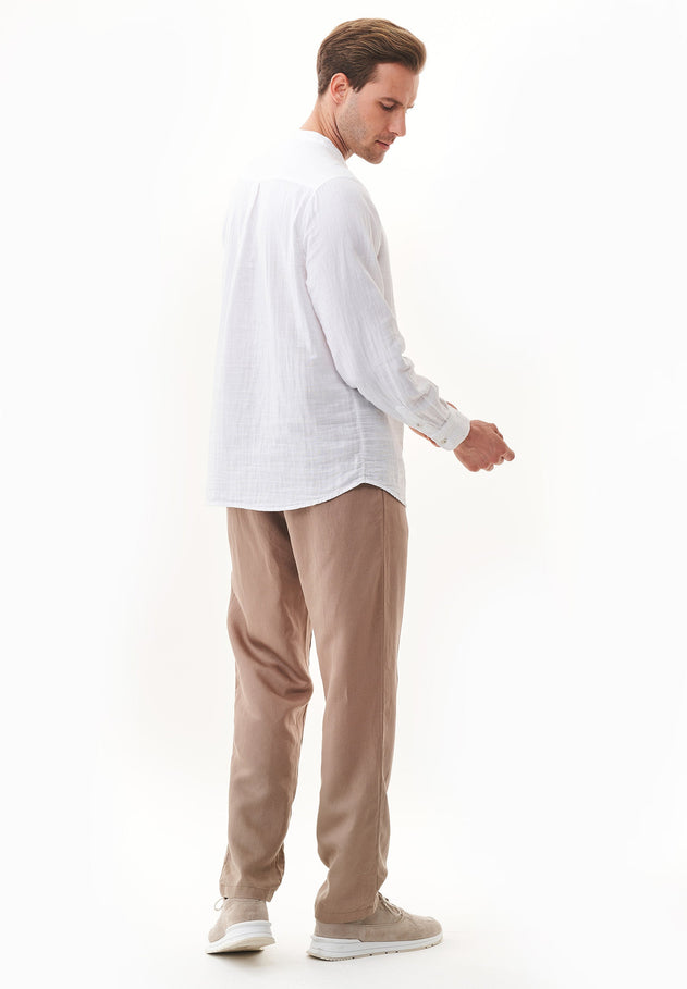 Men's Stand-Up Collar Organic Cotton Shirt White