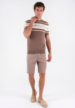 Heren Fine-Knit Gestreept T-shirt Deep Taupe / Beige / Gebroken wit