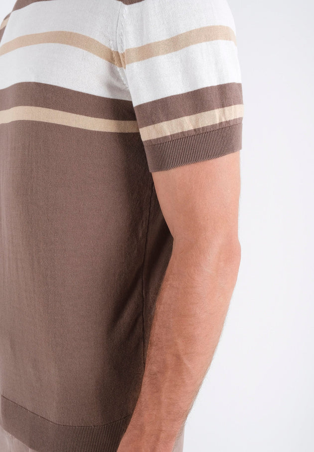 Heren Fine-Knit Gestreept T-shirt Deep Taupe / Beige / Gebroken wit
