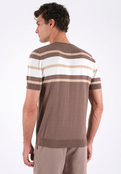 Heren Fine-Knit Gestreept T-shirt Deep Taupe / Beige / Gebroken wit