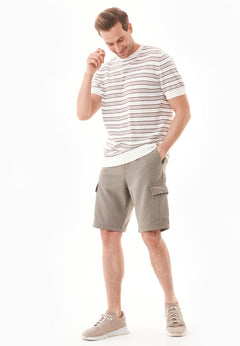 Heren Fine-Knit Gestreept T-shirt Gebroken wit / Deep Taupe