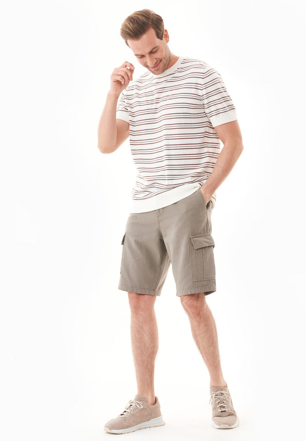 Heren Fine-Knit Gestreept T-shirt Gebroken wit / Deep Taupe