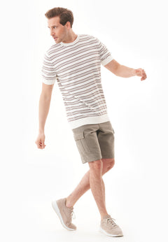 Heren Fine-Knit Gestreept T-shirt Gebroken wit / Deep Taupe