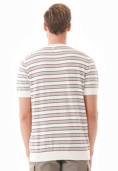 Heren Fine-Knit Gestreept T-shirt Gebroken wit / Deep Taupe