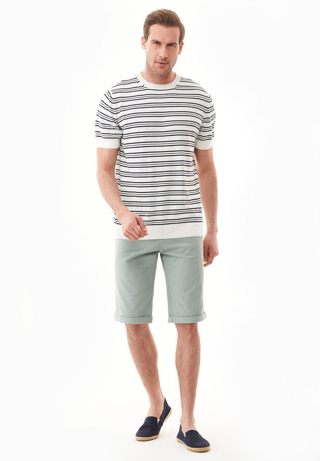 Men's Fine-Knit Organic Cotton T-Shirt Striped Off-White/Navy