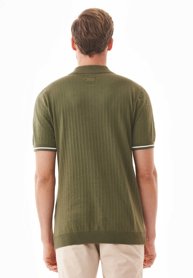 Men's Textured Knit Polo Shirt Khaki