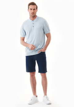 Heren Slim fit Gebreid Poloshirt Blue Haze
