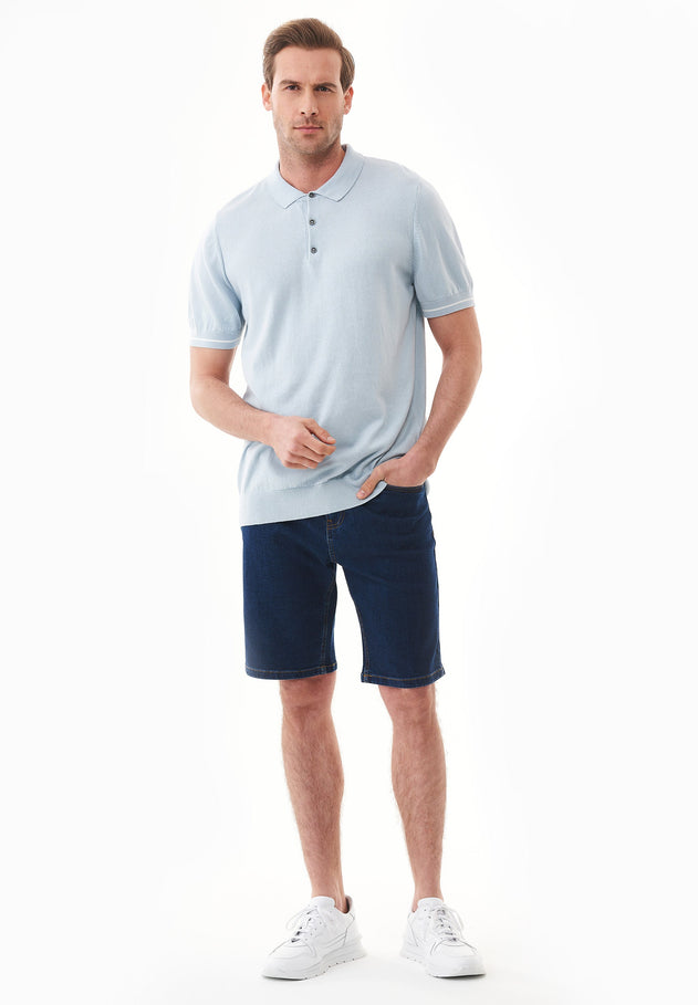 Heren Slim fit Gebreid Poloshirt Blue Haze