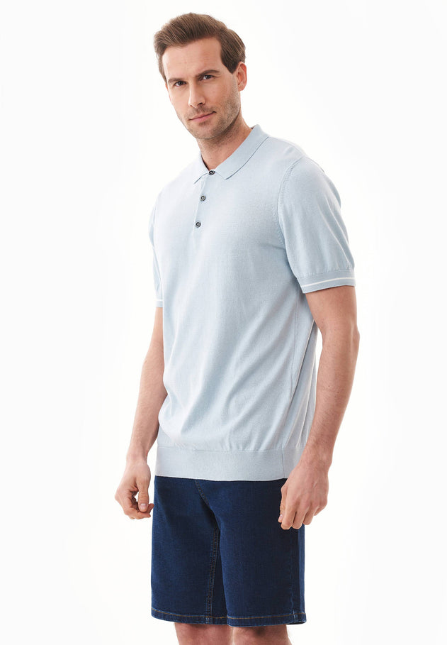 Heren Slim fit Gebreid Poloshirt Blue Haze
