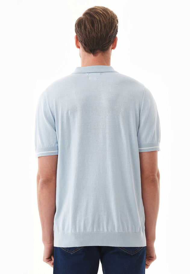 Heren Slim fit Gebreid Poloshirt Blue Haze