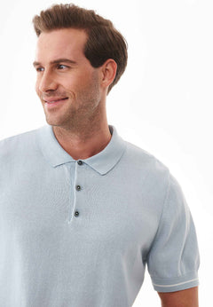 Heren Slim fit Gebreid Poloshirt Blue Haze