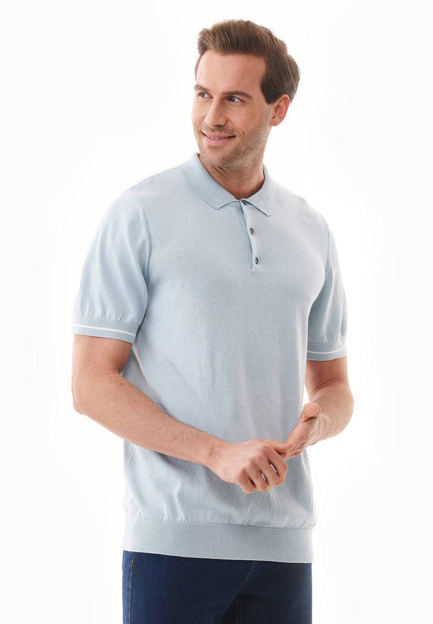 Men's Slim Fit Knit Polo Shirt Blue Haze