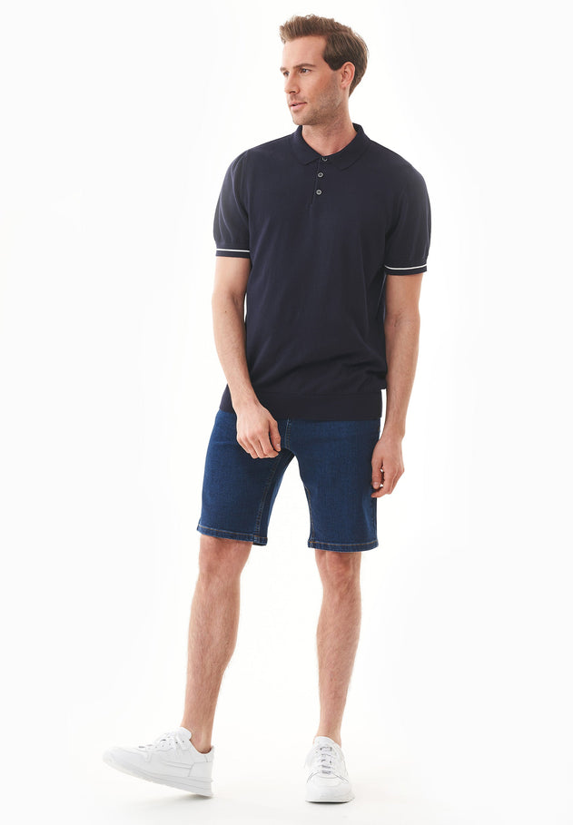 Heren Slim fit Gebreid Poloshirt Marineblauw