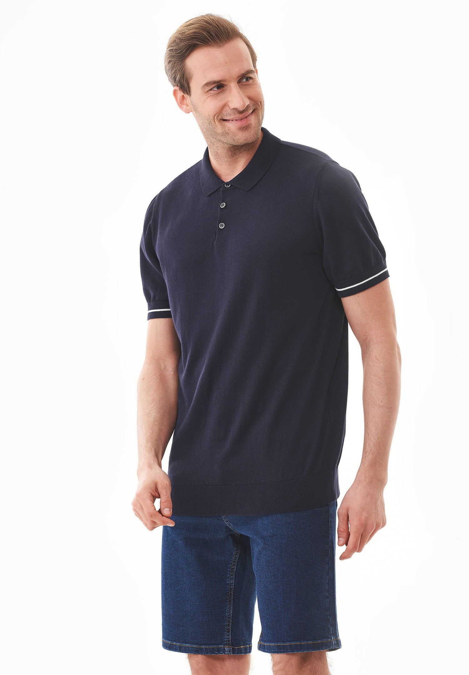 Heren Slim fit Gebreid Poloshirt Marineblauw