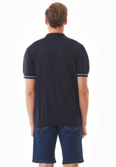 Heren Slim fit Gebreid Poloshirt Marineblauw